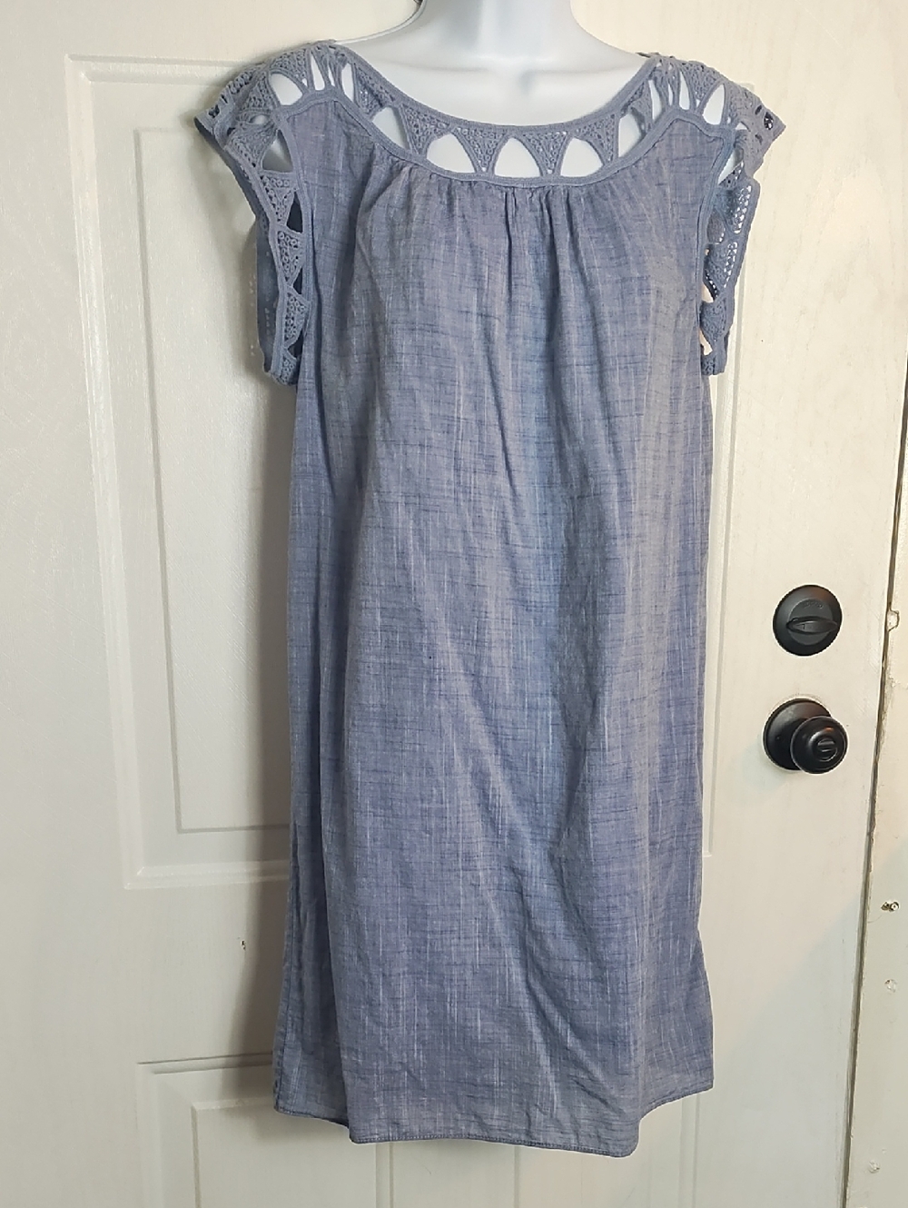 Sophie Max Light Blue Crochet Yoke Midi Dress